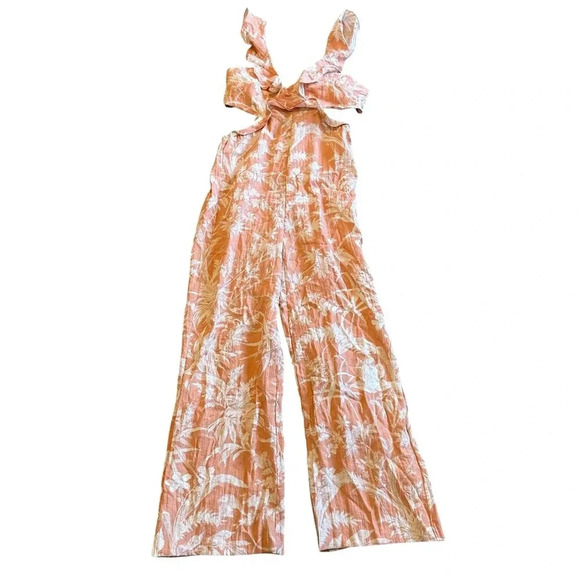 H&M Cut-Out Flounce-Trimmed Jumpsuit Open Tie Back Beach Size Medium Women's - Picture 1 of 13